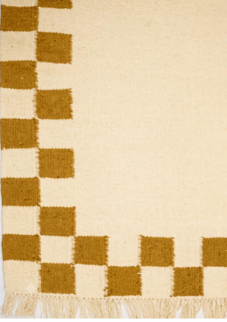 Saffron Rugs Flat Woven Cream Beige Checkered Contemporary Rectangular Wool Area Rug - Indya