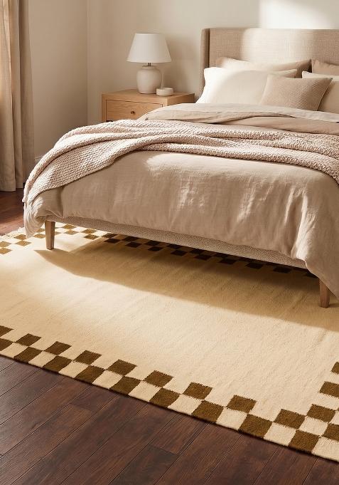 Saffron Rugs Flat Woven Cream Beige Checkered Contemporary Rectangular Wool Area Rug