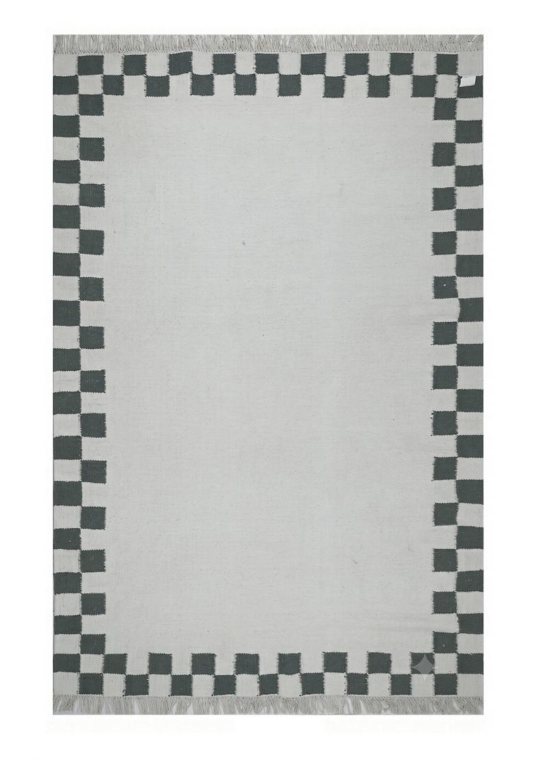 Saffron Rugs Flat Woven Off-White Checkered Contemporary Rectangular Wool Area Rug - Indya