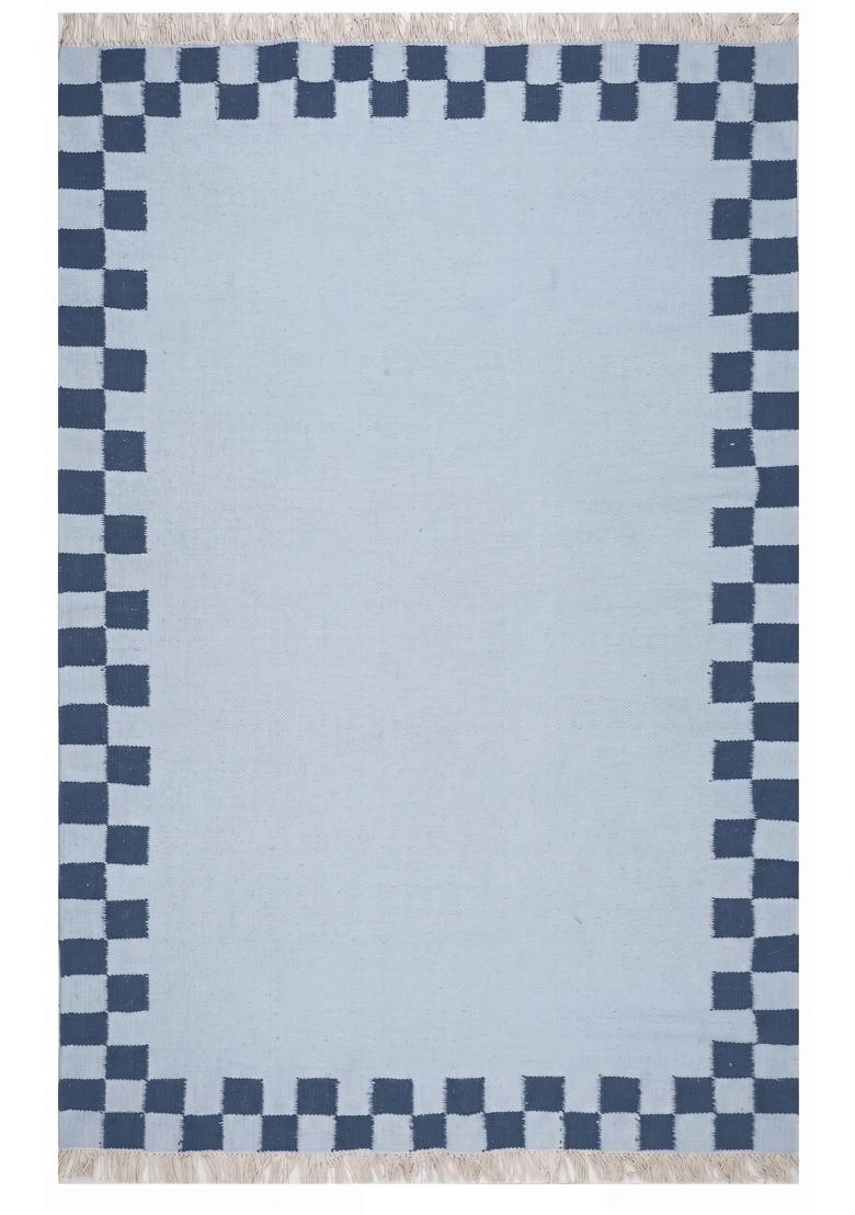 Saffron Rugs Flat Woven Light Blue Checkered Contemporary Rectangular Wool Area Rug - Indya