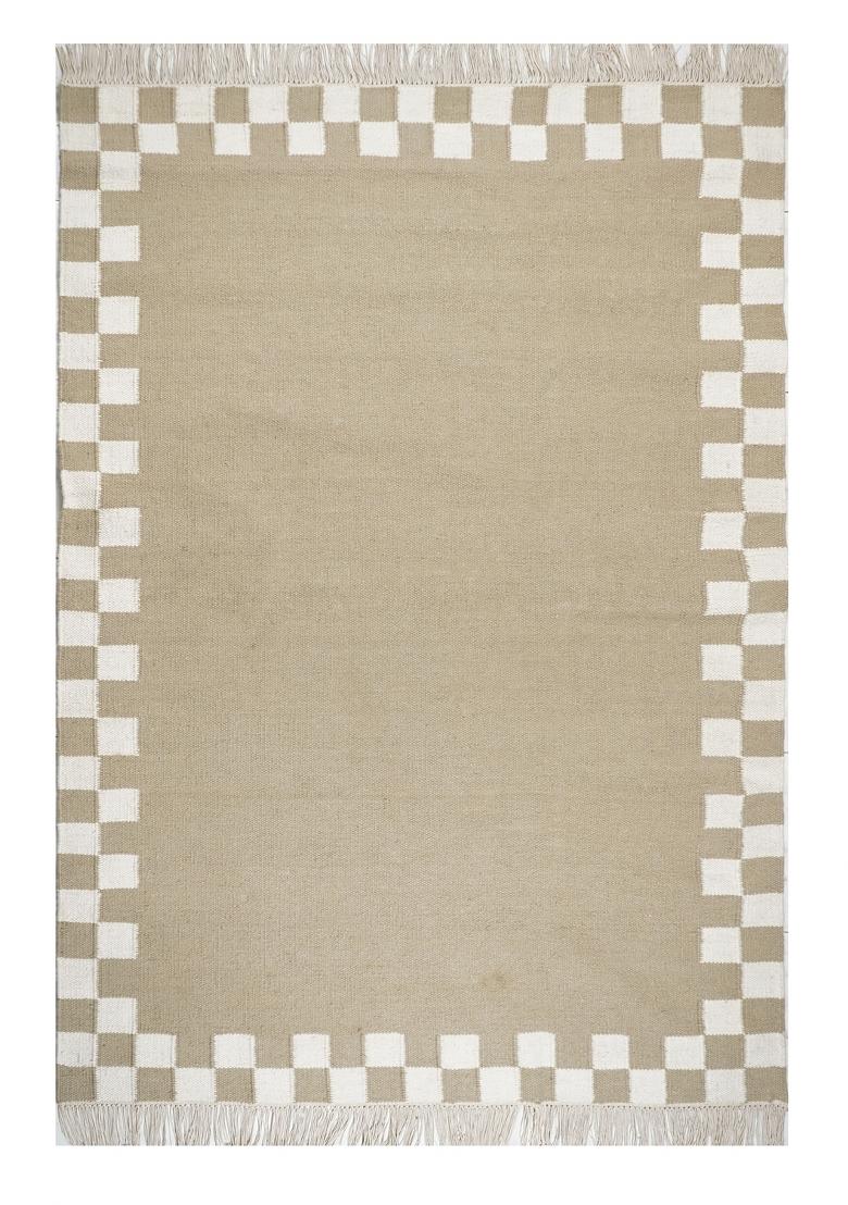 Saffron Rugs Flat Woven Beige Checkered Contemporary Rectangular Wool Area Rug - Indya