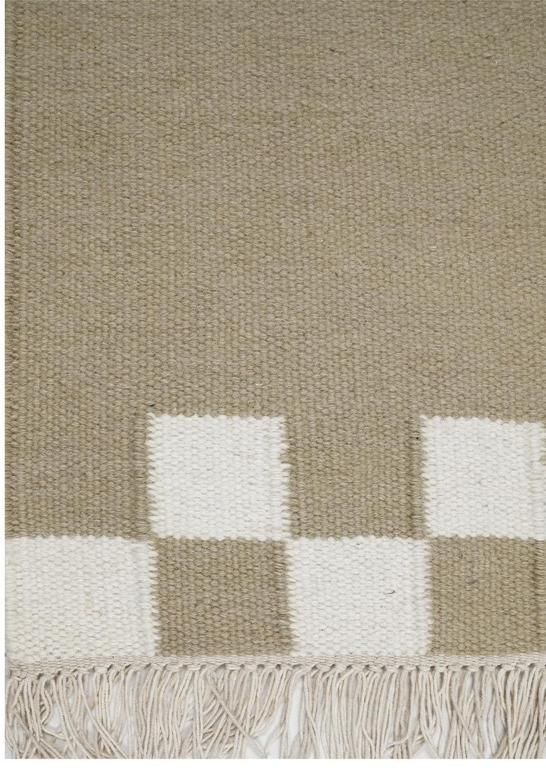 Saffron Rugs Flat Woven Beige Checkered Contemporary Rectangular Wool Area Rug - Indya