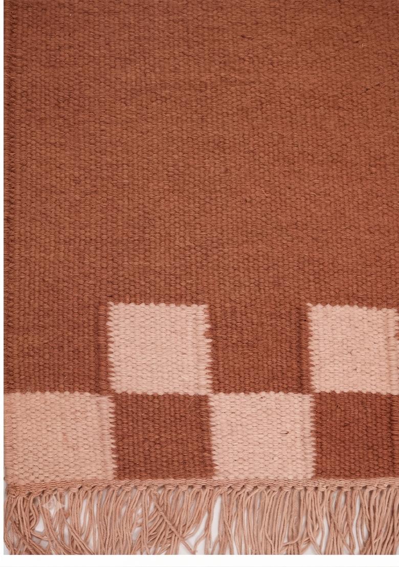 Saffron Rugs Flat Woven Terracotta Checkered Contemporary Rectangular Wool Area Rug - Indya