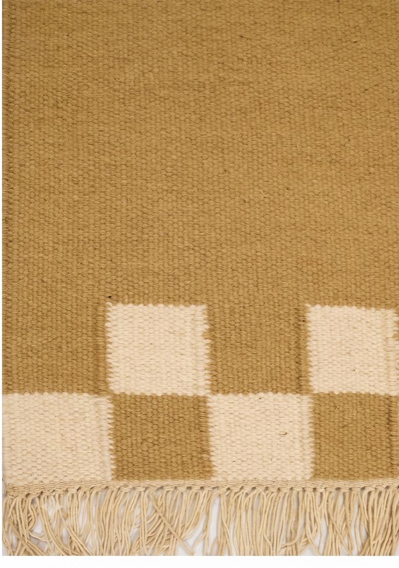 Saffron Rugs Flat Woven Mustard Gold Checkered Contemporary Rectangular Wool Area Rug - Indya