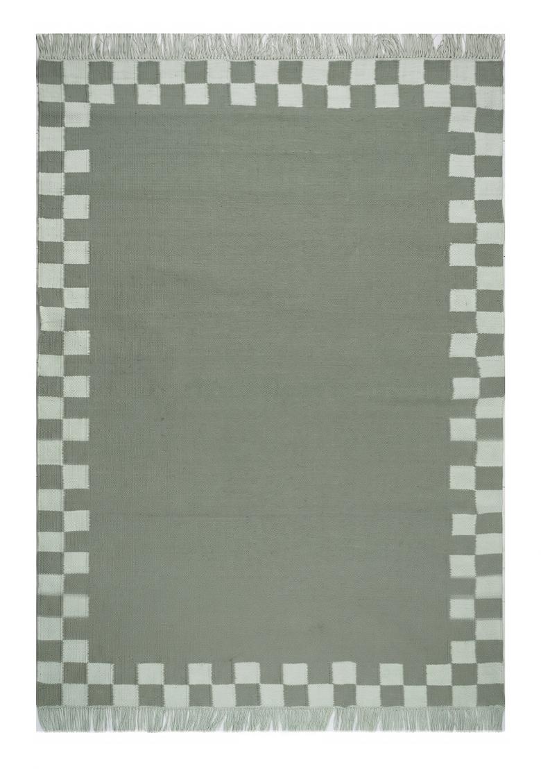 Saffron Rugs Flat Woven Sage Green Checkered Contemporary Rectangular Wool Area Rug - Indya