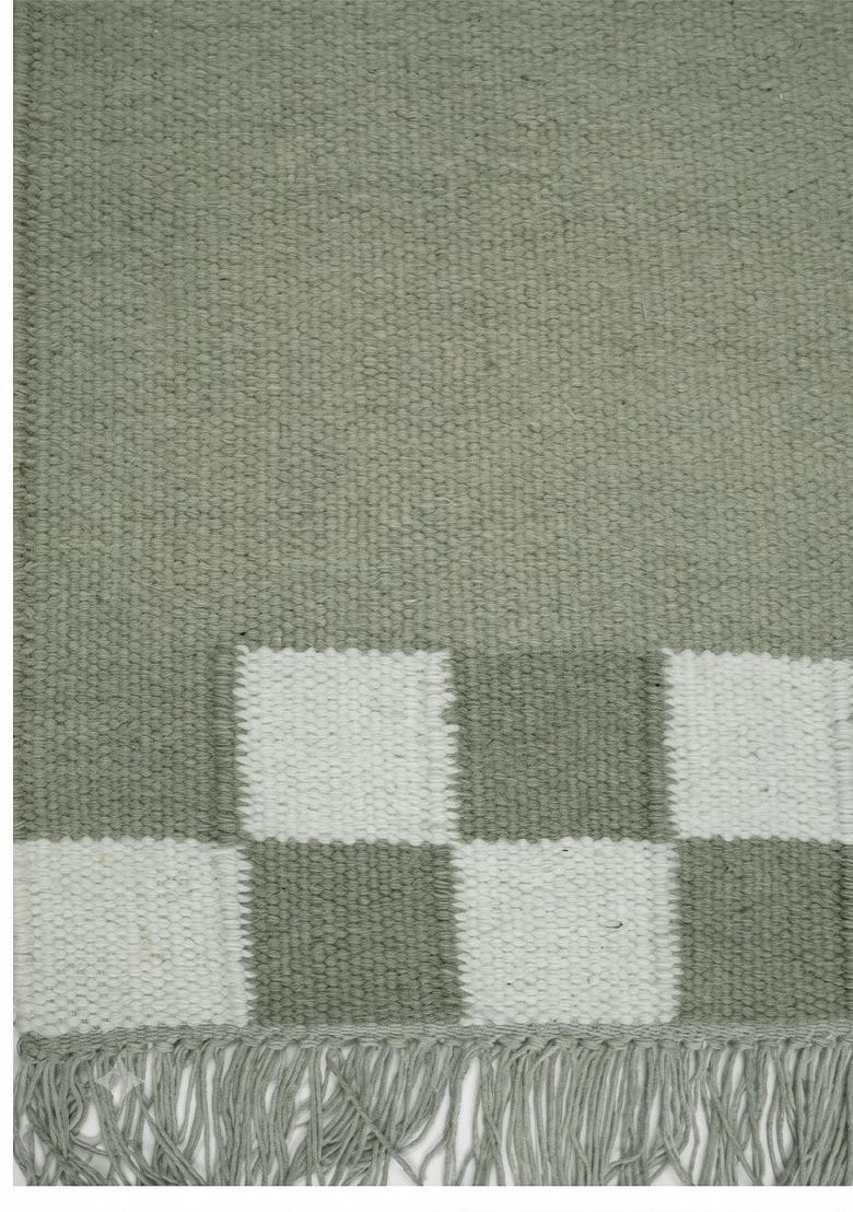 Saffron Rugs Flat Woven Sage Green Checkered Contemporary Rectangular Wool Area Rug - Indya