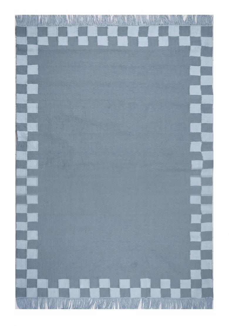 Saffron Rugs Flat Woven Slate Blue Checkered Contemporary Rectangular Wool Area Rug - Indya