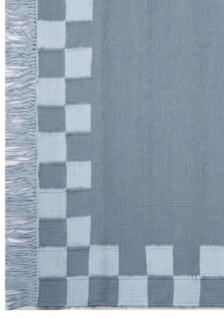 Saffron Rugs Flat Woven Slate Blue Checkered Contemporary Rectangular Wool Area Rug - Indya
