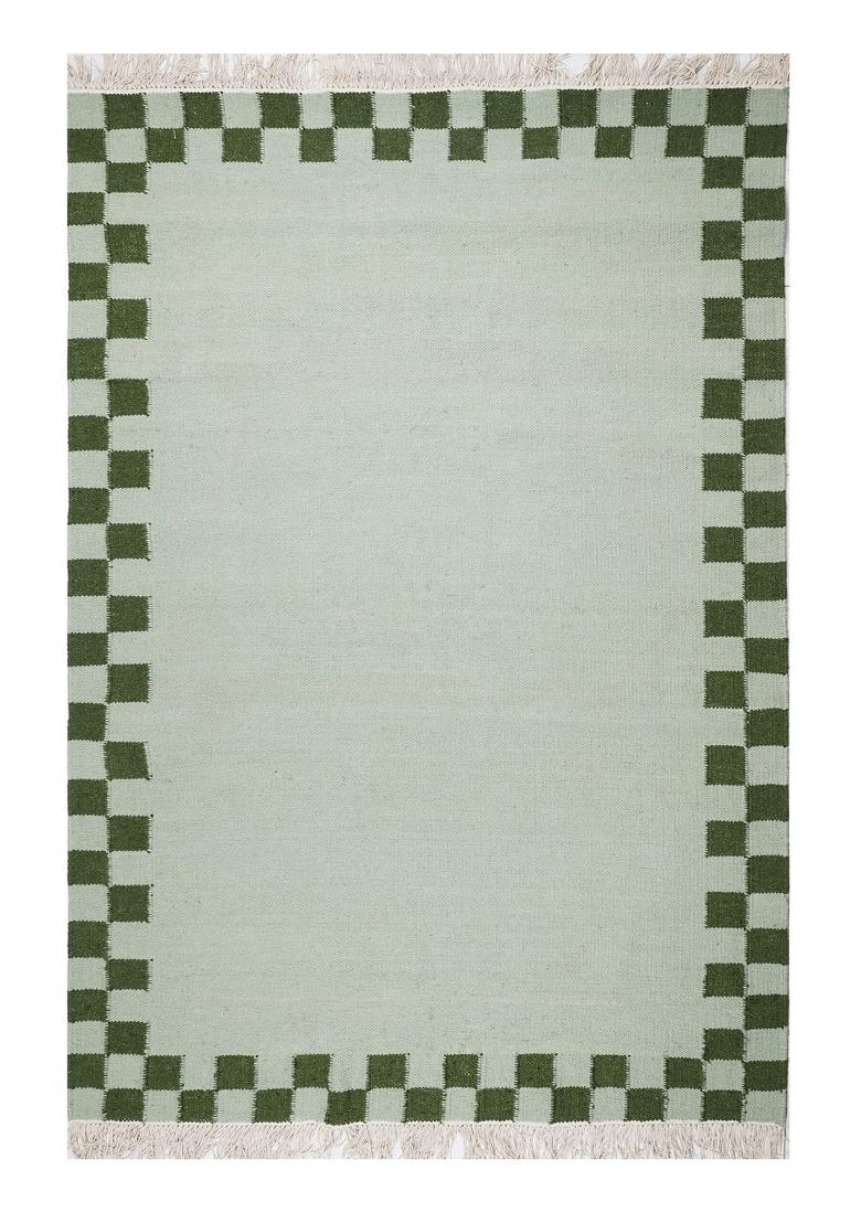 Saffron Rugs Flat Woven Mint Green Checkered Contemporary Rectangular Wool Area Rug - Indya