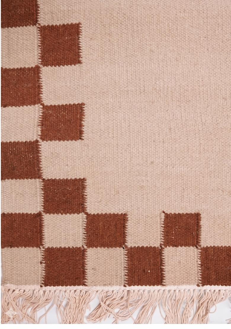 Saffron Rugs Flat Woven Blush Pink Checkered Contemporary Rectangular Wool Area Rug - Indya