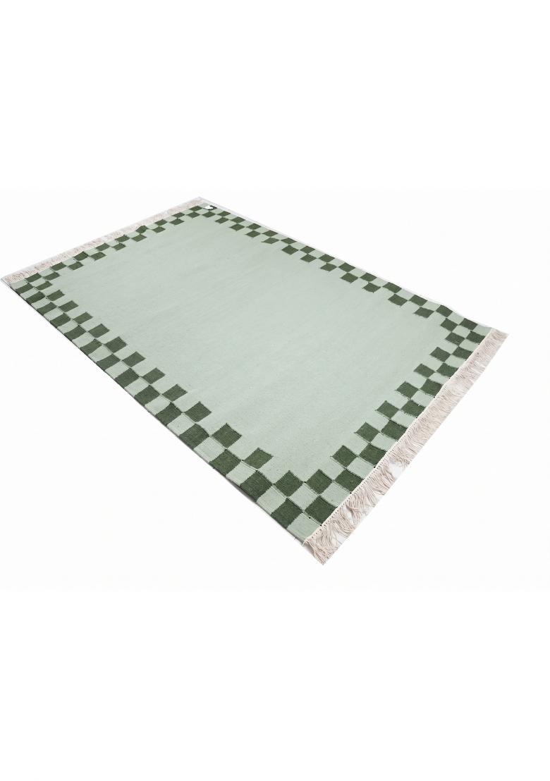 Saffron Rugs Flat Woven Sage Green Checkered Bohemian Rectangular Wool Area Rug - Indya