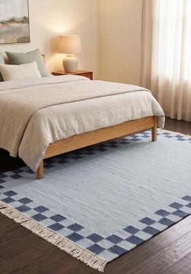 Saffron Rugs Flat Woven Light Blue Checkered Contemporary Rectangular Wool Area Rug