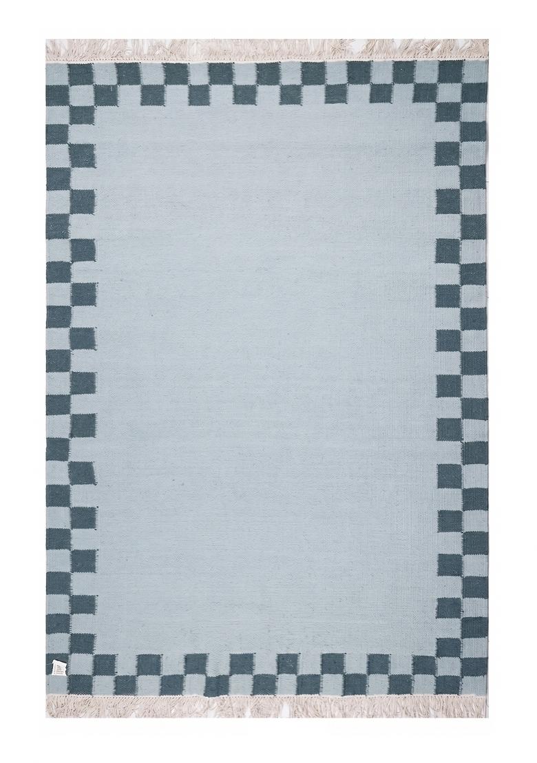 Saffron Rugs Flat Woven Light Blue Checkered Contemporary Rectangular Wool Area Rug - Indya