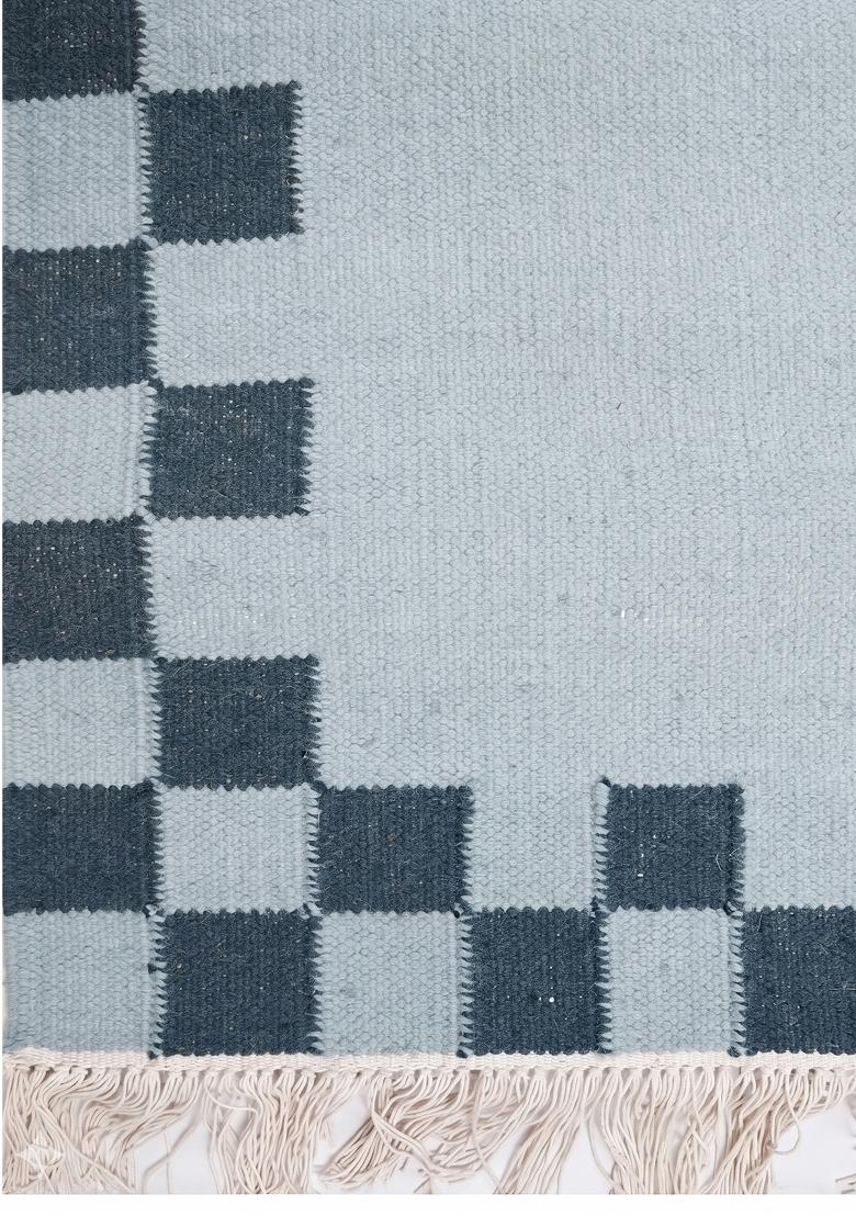 Saffron Rugs Flat Woven Light Blue Checkered Contemporary Rectangular Wool Area Rug - Indya
