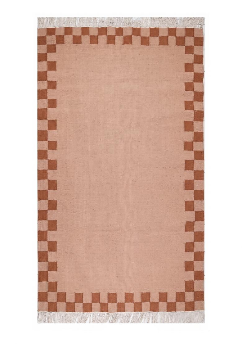 Saffron Rugs Flat Woven Blush Peach Checkered Scandinavian Rectangular Wool Area Rug - Indya