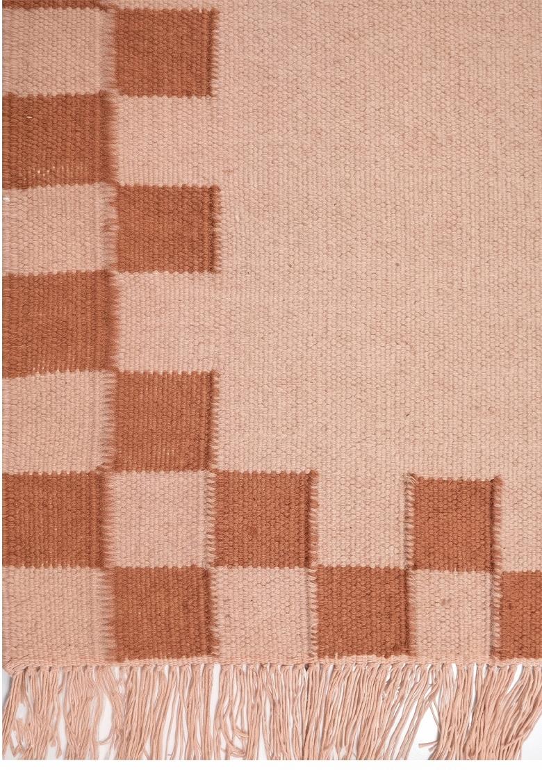 Saffron Rugs Flat Woven Blush Peach Checkered Scandinavian Rectangular Wool Area Rug - Indya
