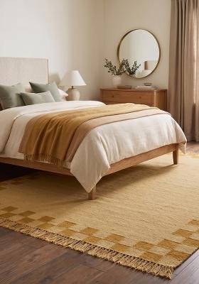 Saffron Rugs Flat Woven Golden Yellow Checkered Scandinavian Rectangular Wool Area Rug
