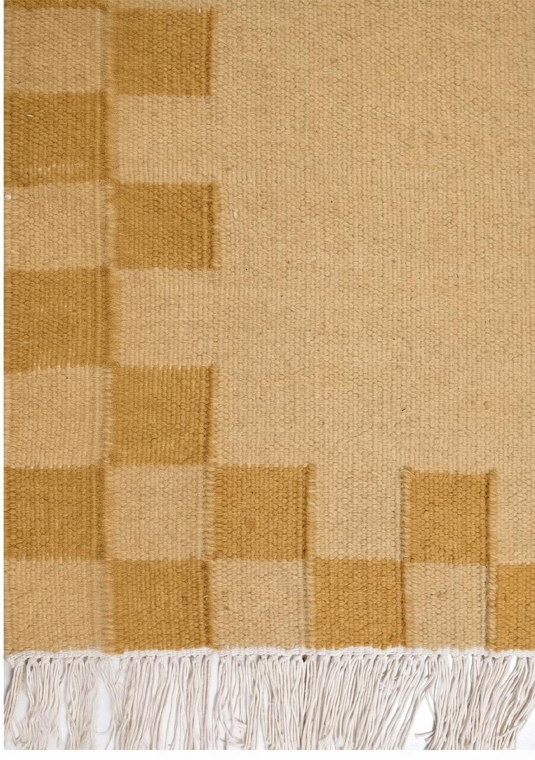 Saffron Rugs Flat Woven Golden Yellow Checkered Scandinavian Rectangular Wool Area Rug - Indya