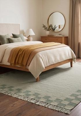 Saffron Rugs Flat Woven Sage Green Checkered Scandinavian Rectangular Wool Area Rug