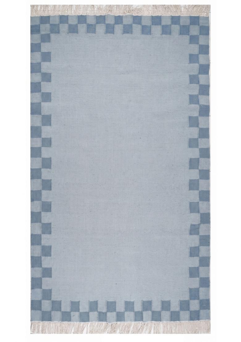 Saffron Rugs Flat Woven Light Blue Checkered Contemporary Rectangular Wool Area Rug - Indya