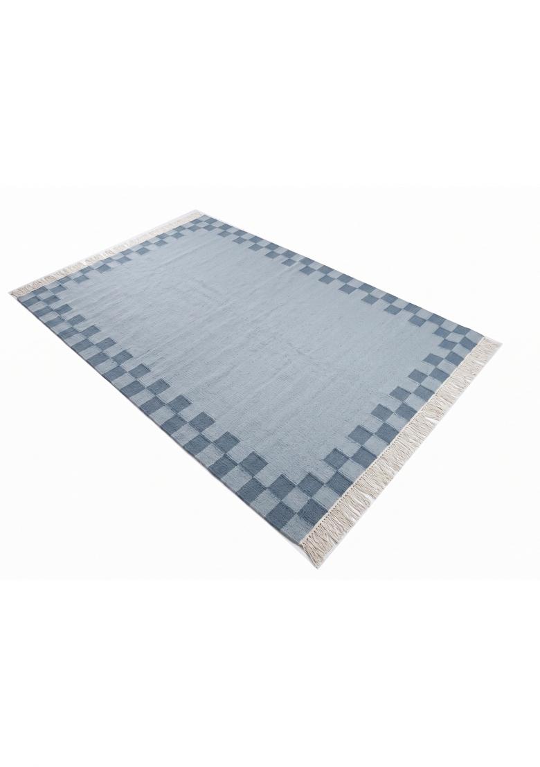 Saffron Rugs Flat Woven Light Blue Checkered Contemporary Rectangular Wool Area Rug - Indya