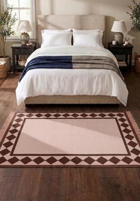 Saffron Rugs Flat Woven Pink Checkered Coastal Rectangular Wool Area Rug