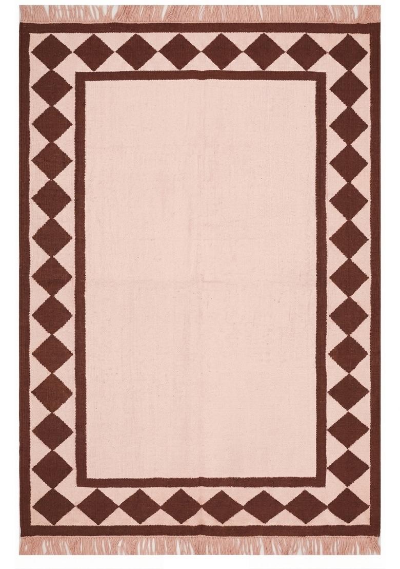 Saffron Rugs Flat Woven Pink Checkered Coastal Rectangular Wool Area Rug - Indya