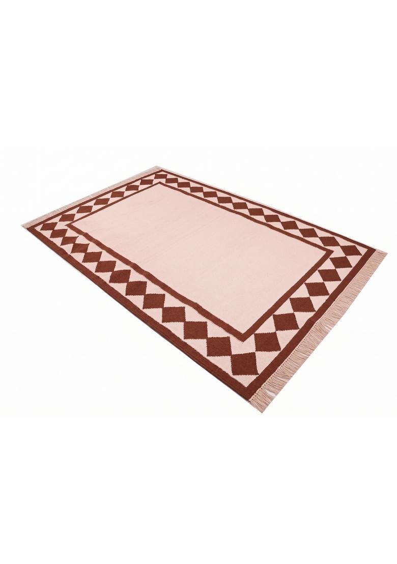 Saffron Rugs Flat Woven Pink Checkered Coastal Rectangular Wool Area Rug - Indya
