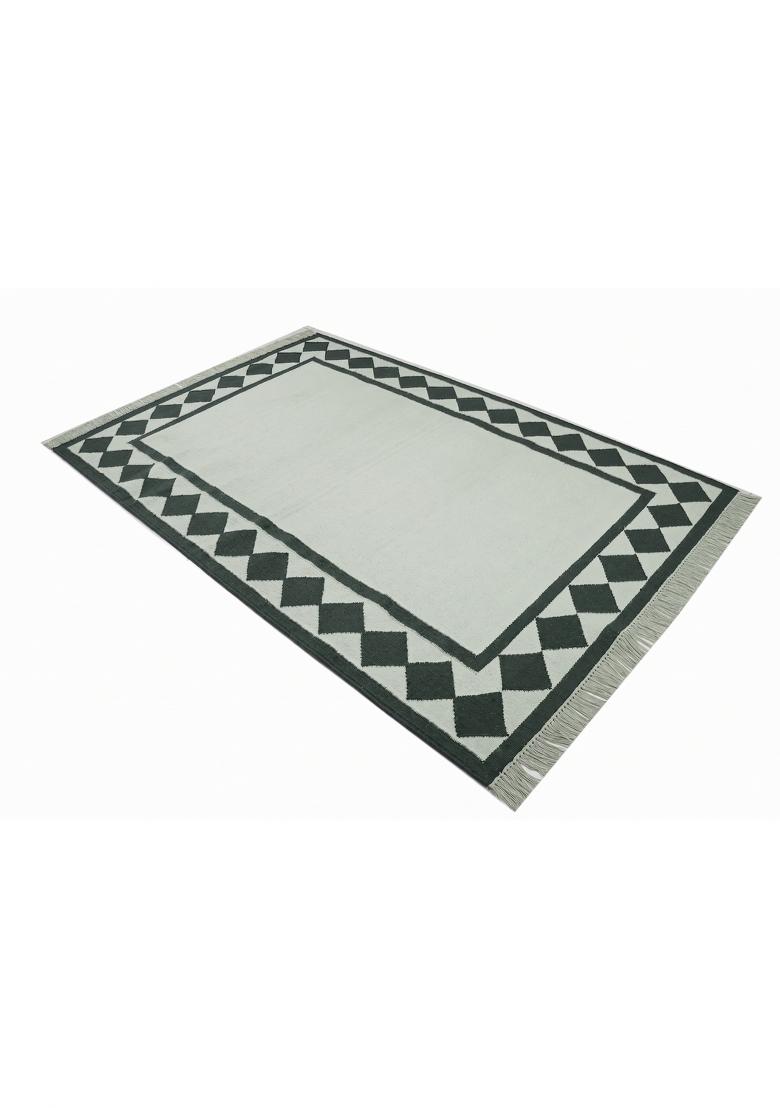 Saffron Rugs Flat Woven Sage Green Cream Checkered Coastal Rectangular Wool Area Rug - Indya