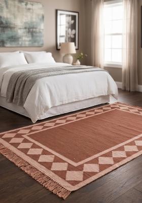 Saffron Rugs Flat Woven Terracotta Geometric Coastal Rectangular Wool Area Rug