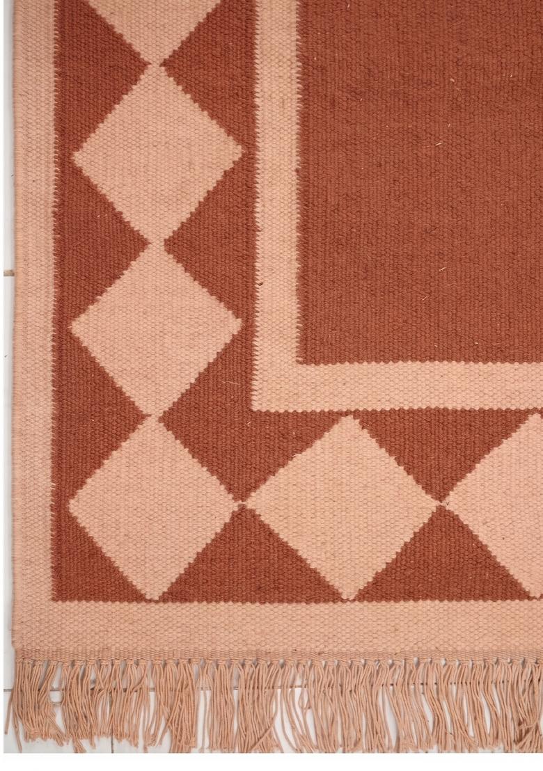 Saffron Rugs Flat Woven Terracotta Geometric Coastal Rectangular Wool Area Rug - Indya