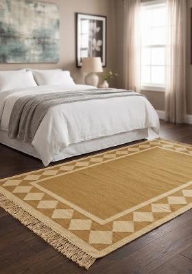 Saffron Rugs Flat Woven Mustard Gold Geometric Coastal Rectangular Wool Area Rug