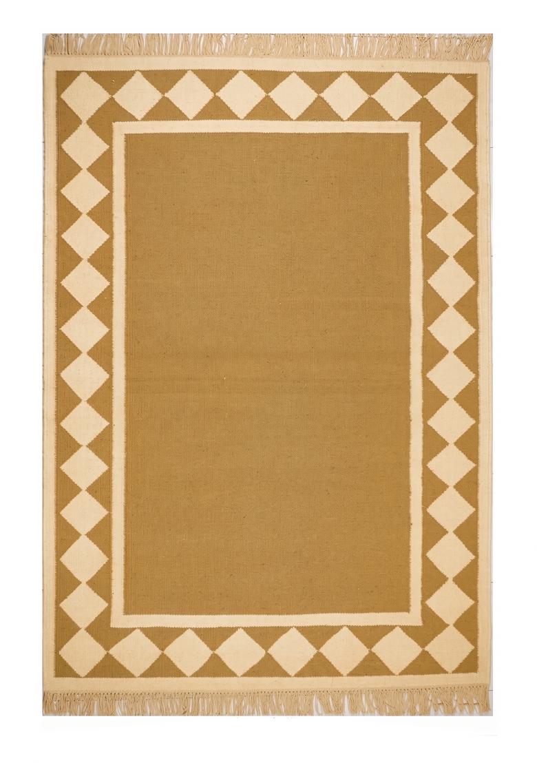 Saffron Rugs Flat Woven Mustard Gold Geometric Coastal Rectangular Wool Area Rug - Indya
