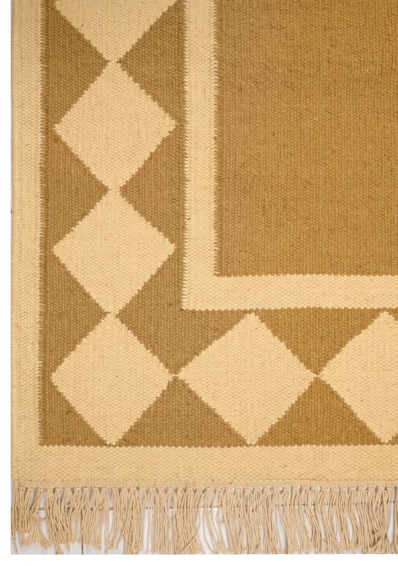 Saffron Rugs Flat Woven Mustard Gold Geometric Coastal Rectangular Wool Area Rug - Indya
