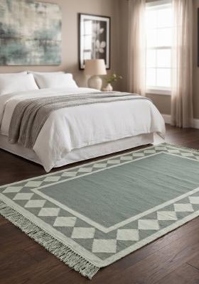 Saffron Rugs Flat Woven Sage Green Geometric Coastal Rectangular Wool Area Rug