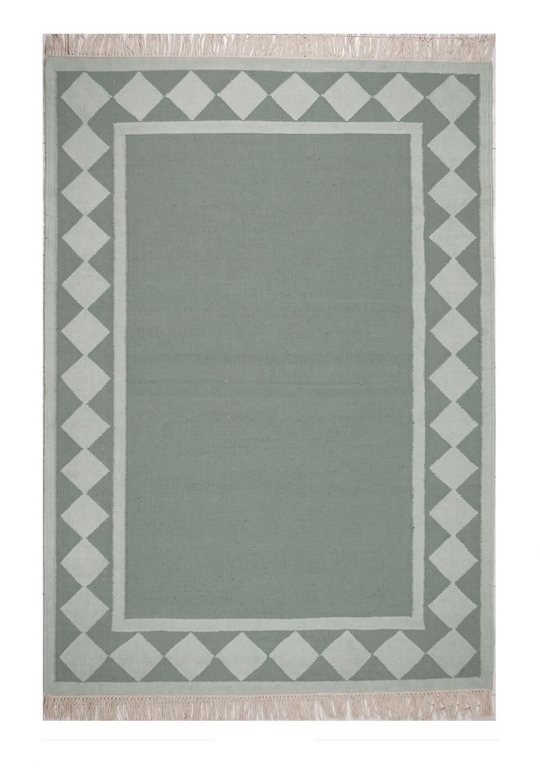 Saffron Rugs Flat Woven Sage Green Geometric Coastal Rectangular Wool Area Rug - Indya