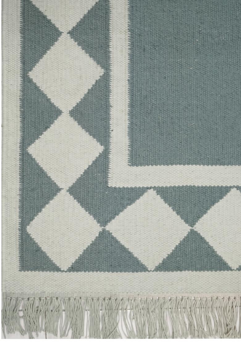 Saffron Rugs Flat Woven Sage Green Geometric Coastal Rectangular Wool Area Rug - Indya