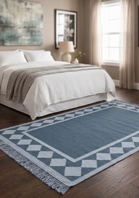 Saffron Rugs Flat Woven Slate Blue Geometric Coastal Rectangular Wool Area Rug
