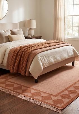 Saffron Rugs Flat Woven Terracotta Geometric Scandinavian Rectangular Wool Area Rug