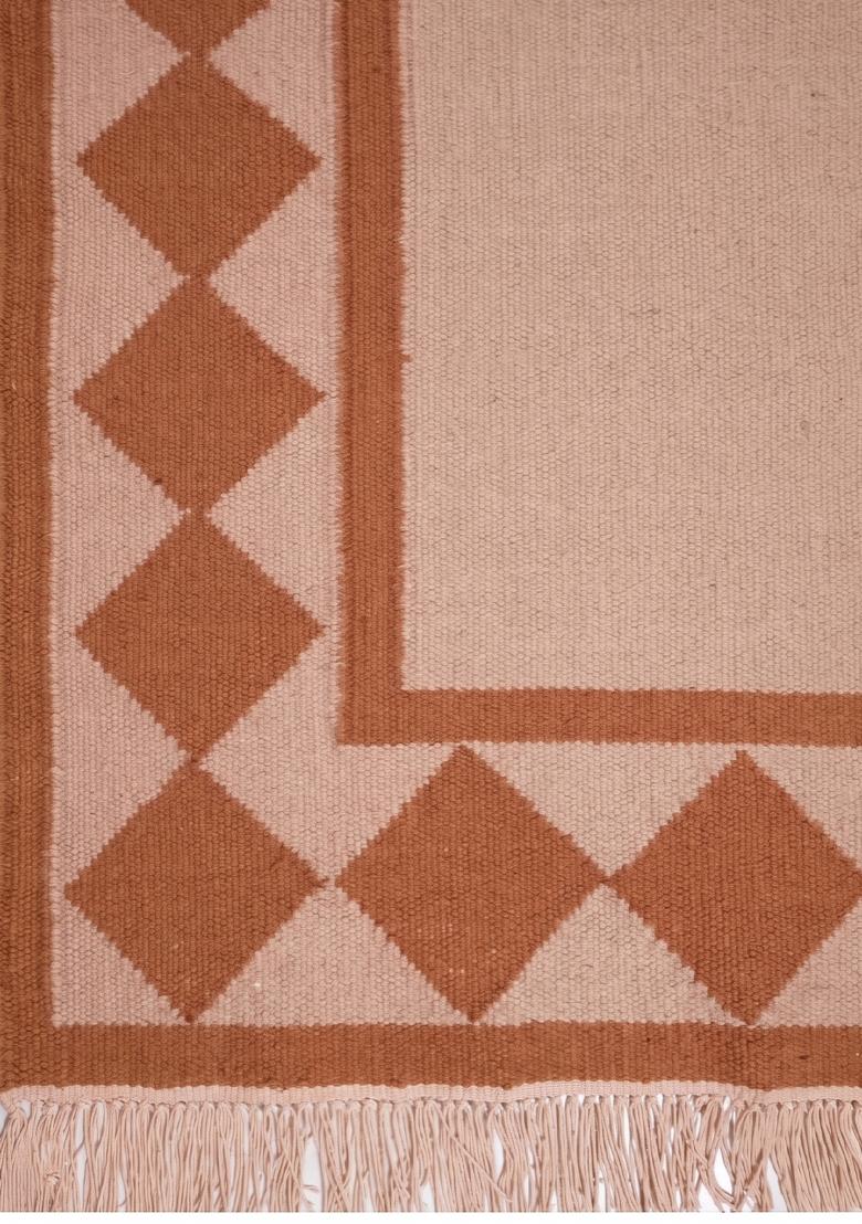 Saffron Rugs Flat Woven Terracotta Geometric Scandinavian Rectangular Wool Area Rug - Indya