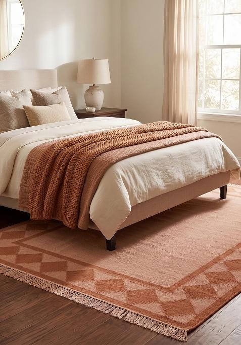 Saffron Rugs Flat Woven Terracotta Geometric Scandinavian Rectangular Wool Area Rug