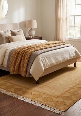 Saffron Rugs Flat Woven Golden Yellow Geometric Transitional Rectangular Wool Area Rug