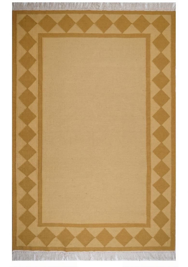Saffron Rugs Flat Woven Golden Yellow Geometric Transitional Rectangular Wool Area Rug - Indya