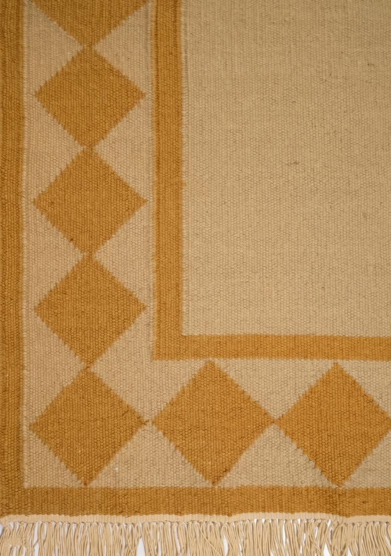 Saffron Rugs Flat Woven Golden Yellow Geometric Transitional Rectangular Wool Area Rug - Indya