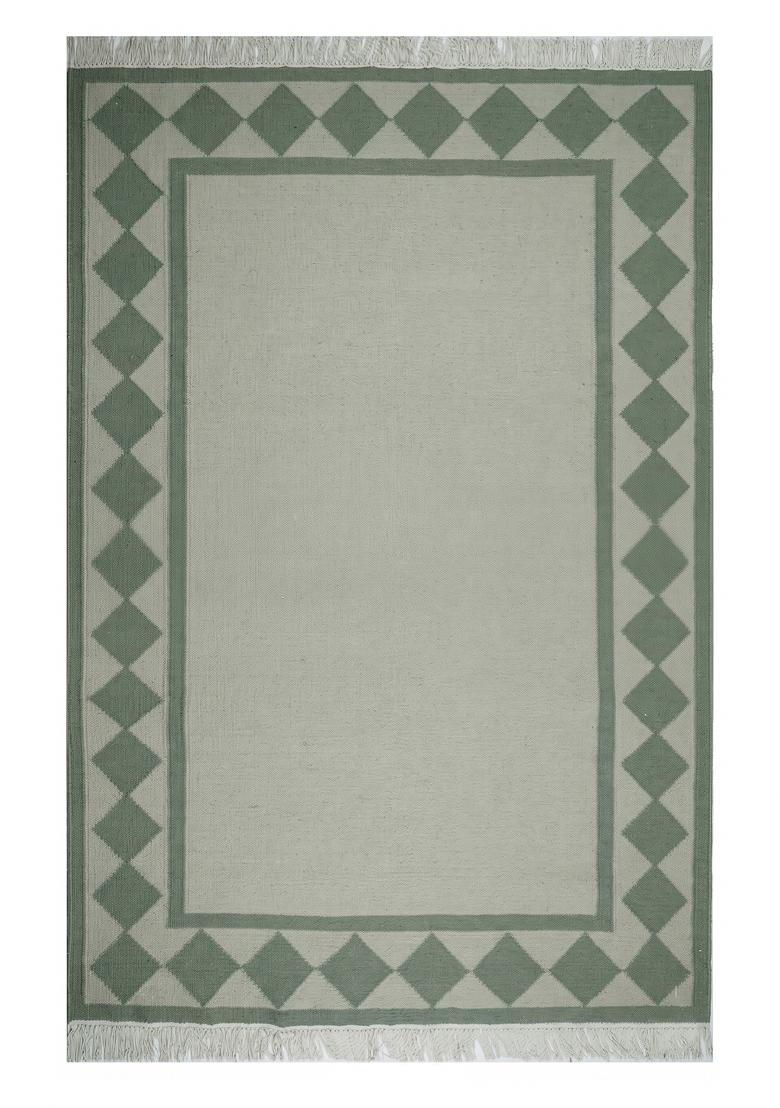 Saffron Rugs Flat Woven Sage Green Geometric Scandinavian Rectangular Wool Area Rug - Indya