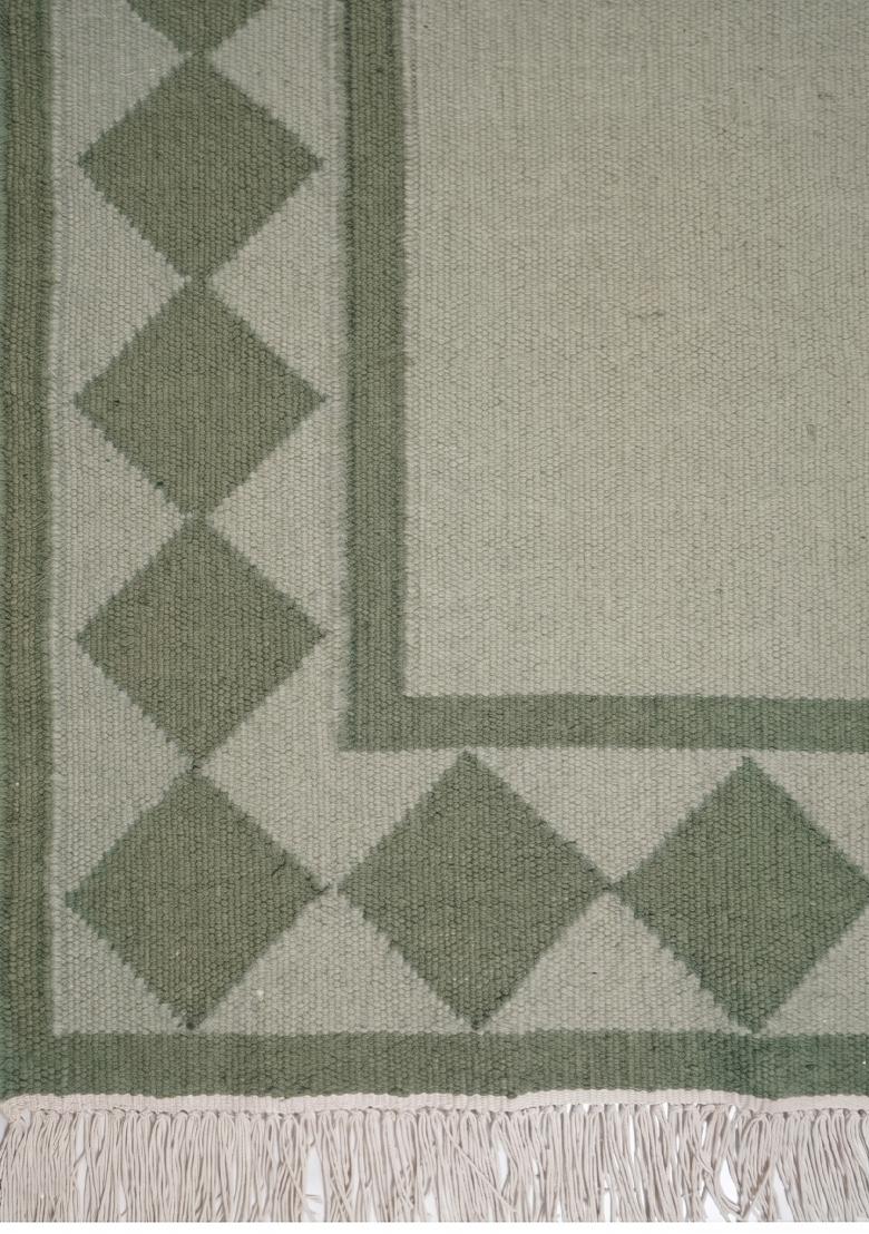 Saffron Rugs Flat Woven Sage Green Geometric Scandinavian Rectangular Wool Area Rug - Indya