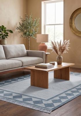 Saffron Rugs Flat Woven Light Blue Geometric Scandinavian Rectangular Wool Area Rug