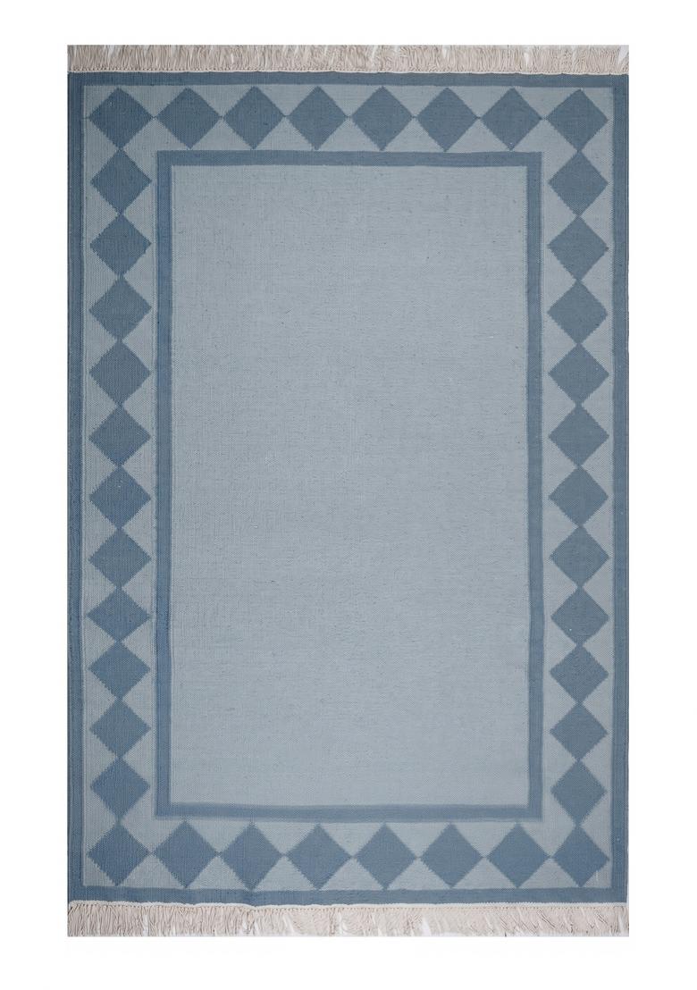 Saffron Rugs Flat Woven Light Blue Geometric Scandinavian Rectangular Wool Area Rug - Indya