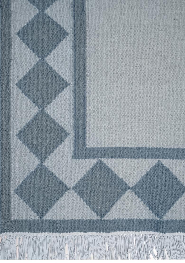 Saffron Rugs Flat Woven Light Blue Geometric Scandinavian Rectangular Wool Area Rug - Indya
