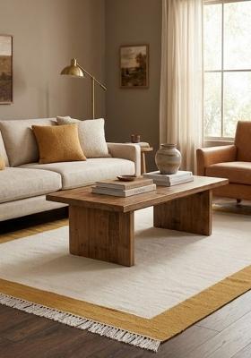 Saffron Rugs Flat Woven Ivory and Gold Solid Contemporary Rectangular Wool Area Rug